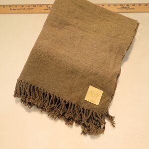 Nido Notte Italia Throw Blanket Fringe Cotton Blend Green Gray 51x67 Italy